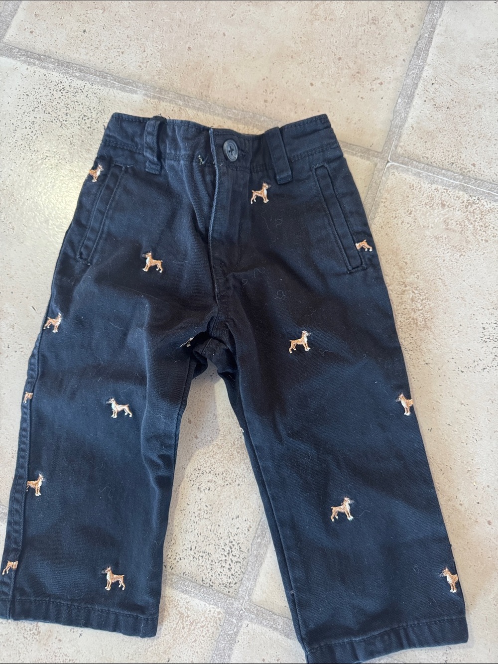 Place Navy Blue Chino Pants with Embroidered Dogs